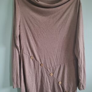 Brown Long Sleeve Top with Button Detail